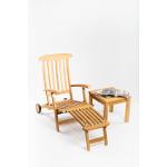 deckchair ligstoel met wielen en tafeltje teak hout